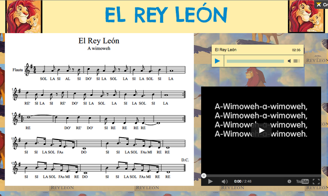 Rubicundo tela fácilmente Wix "El Rey León" con partitura y play-back - CLASE DE MÚSICA 2.0